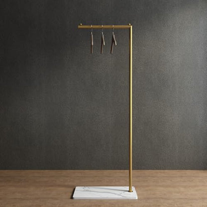 Gold clothing rack with Marble Base,Modern clothes racks for hanging clothes,7-shaped coat rack Freestanding Small garment rack Clothes Hanging Rack for Small Space,Bedroom or cloakrooms - color: 7 gold