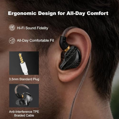 In Ear Monitor Headphones Dual Magnetic Dynamic Driver IEM with Mic, Black | Hybrid Banlance Armature with Dynamic in Ear Headphones IEM Earphones Gaming Earbuds - color: H89-Black with Mic