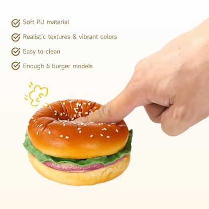 6 Pcs Artificial Hamburgers, Realistic Fake Food Model, 3.7 x 2.4 in, Vibrant & Lifelike Design, Versatile Photography Prop, Great for Display, Photography Prop
