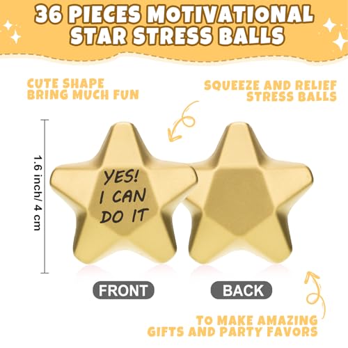 Deekin 36 Pcs Star Stress Balls Foam Relief Toys Bulk,Motivational,1.6 Inch | Mini Star Squeeze, Portable Pocket Size, Anxiety, Perfect Teacher Incentives, Office Stress Relief & Party Favor Supplies - size: 1.6 Inch, style: Motivational