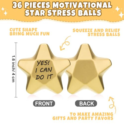 Deekin 36 Pcs Star Stress Balls Foam Relief Toys Bulk,Motivational,1.6 Inch | Mini Star Squeeze, Portable Pocket Size, Anxiety, Perfect Teacher Incentives, Office Stress Relief & Party Favor Supplies - size: 1.6 Inch, style: Motivational