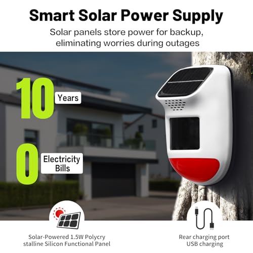 Solar Motion Sensor Alarm - 120dB IP65 Waterproof Security Siren with Remote & Strobe Light, 3 Modes for Yard/Farm/Home, 5-8m Pet-Friendly Detection (Animal Sound (Or You can add Your own Voice)) - style: Animal Sound (Or you can add your own voice)