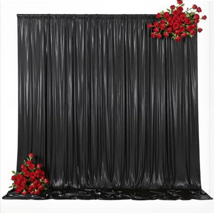 10x10ft Black Shimmer Backdrop Curtains Wedding Party Glitter Sequin Curtain Backdrop Fabric Drapes Backdrop Bridal Baby Shower Birthday Christmas Photoshoot Background Photography 5x10FT，2 Panels - color: Black, size: 10ft X 10ft(2 Panels 5ft X 10ft)