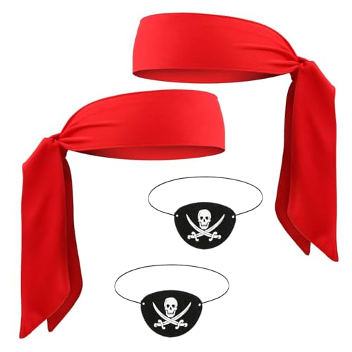 Pirate Costume Accessories Set with Red Bandanas and Eye Patches