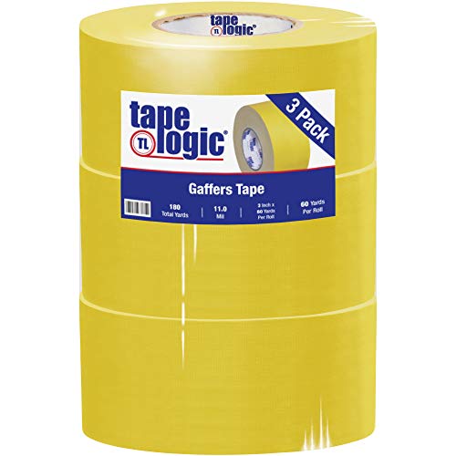 Tape Logic (3 Pack) Multipurpose Yellow Gaffers Tape, 3 Inch x 60 Yards, Heavy Duty 11 Mil Thick - Easy Tear, Non-Reflective, Residue Free, Floor Marking and Social Distancing - color: Yellow