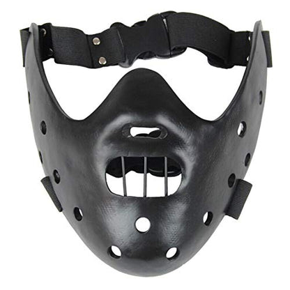 Hannibal Lecter Mask Cosplay The Silence of The Lambs Half Face Resin Mask | Halloween Costume Prop, Durable Resin, Sponge Pads, Adjustable Buckle Straps, Open Mouth Cage, Adult, for Role Play Party - color: Black