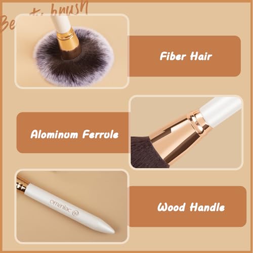 OMANIAC Makeup Brush Set Professional, 12 Pearlescent Wood Handle Makeup Brushes, Premium Cruelty-Free Synthetic Fiber Hair, Travel Make up Brushes Set with Case (White). - color: Rose Gold and White, size: 12pcs