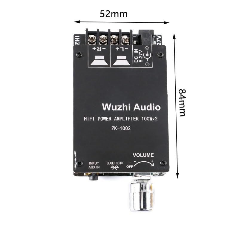 ZK-1002 100W x 2 HiFi Bluetooth-Compatible Amplifier Board with TPA3116D2 Chip 2.0 Channel Mini HiFi Power Amplifier Receiver with Volume Control BT AUX Inputs TPA3116