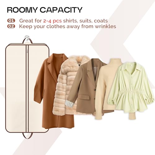 MISSLO 43" Hanging Garment Bags for Travel for Women Heavy Duty Mens Suit Bag Travel Foldable Suit Cover Bags for Closet Storage for Coats, Jackets, Shirts, Clothes, Beige - size: 43