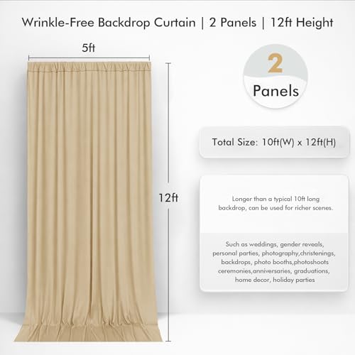 10ftx12ft Champagne Backdrop Curtain for Wedding Party 2 Panels 5×12FT Tall - color: Champagne, size: 10ftx12ft (2 Panels W5'xH12')