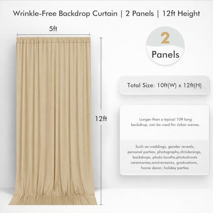 10ftx12ft Champagne Backdrop Curtain for Wedding Party 2 Panels 5×12FT Tall - color: Champagne, size: 10ftx12ft (2 Panels W5'xH12')