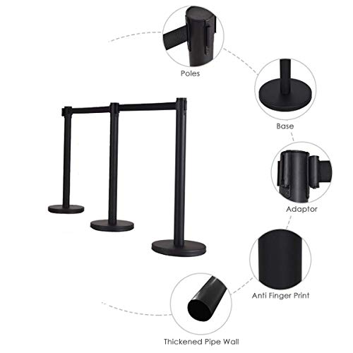 S AFSTAR Retractable Belt Stanchion Set of 6, Heavy Duty Crowd Control Stanchion W/78” Retractable Belt & Stable Base, 35" Height Safety Barriers Stanchion for Theater Hotels Clubs Museums (Black)
