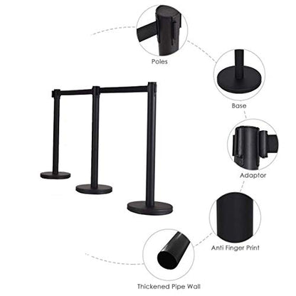 S AFSTAR Retractable Belt Stanchion Set of 6, Heavy Duty Crowd Control Stanchion W/78” Retractable Belt & Stable Base, 35" Height Safety Barriers Stanchion for Theater Hotels Clubs Museums (Black)
