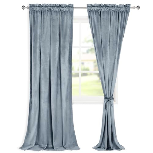 Hiasan Velvet Blackout Curtains Drapes 96 inches Long 42W x 96L Stone Blue - color: Stone Blue, size: 42"W x 96"L (Pack of 2)