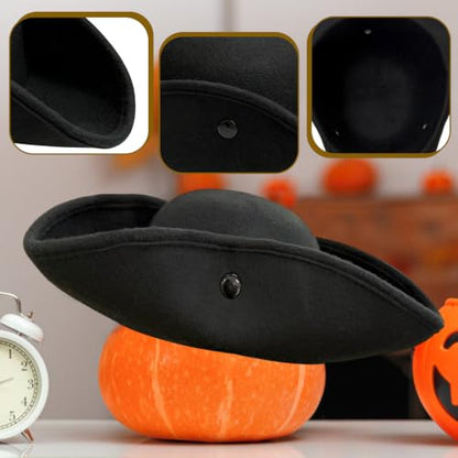 Xuyyicao Black Pirate Hat,Felt Tricorn Costume Colonial Hat | Pirate Costume Accessories Hat for Adult,Halloween,Dress Up,Party