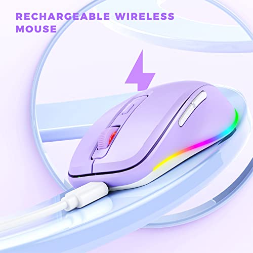 PEIOUS Wireless Mouse Jiggler - LED Wireless Mice with Build-in Mouse Mover, Rechargeable Moving Mouse for Laptop with Undetectable Random Movement Keeps Computers Awake - Purple - color: Purple