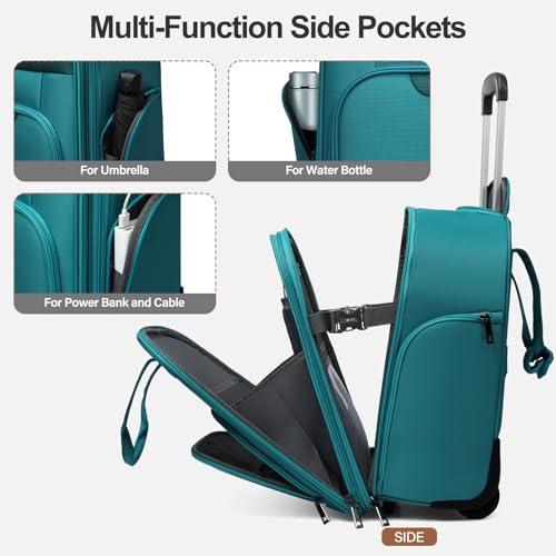 Personal Item 16-Inch Underseat Carry on Luggage With Wheels Lightweight Wheeled Underseater under seat bags for airplanes Upright 2 Wheel,Boy and Girl,Teal Green - color: Green