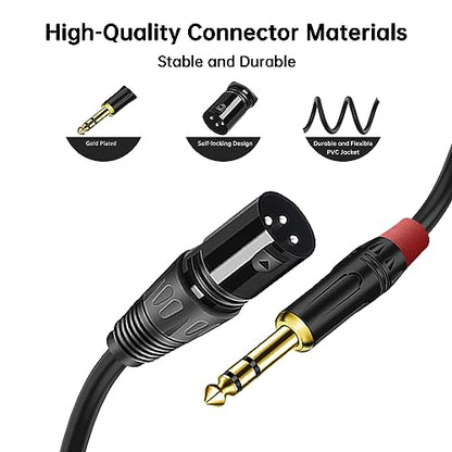 (2PACK/10FT) XLR to 1/4 TRS Stereo Adapter,XLR Male to 1/4 Inch (6.35mm) Balanced Microphone Stereo Audio Converter AdapterCable，3 Pin XLR to Quarter inch TRS Plug Mic Cord for Dynamic Microphone - size: 10Feet