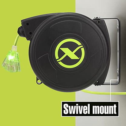 Flexzilla Retractable Extension, 14/3 AWG SJTOW, 50', Grounded Triple Tap Outlet Electric Cord Reel, ZillaGreen, FZ8140503 - size: 50ft / 14 Gauge
