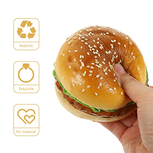 Sewroro 2 Pcs Fake Burgers Pu Artificial Burger Props 3.74 X 3.74 X 2.95 in Simulation Food for Photography Props Shop Burger Decors Display Food Decor Party and Kids Toy