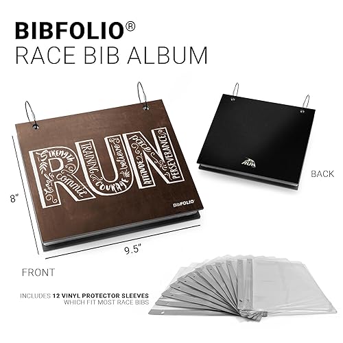Gone For a Run BibFOLIO Race Bib Album - Inspire To Run - 9.5x8 | Wood Cover, Twist Cable Rings, Race Bib Holder, Holds Up to 100 Bibs, Includes 12 Vinyl Sleeves, Marathon Runner Gift - color: Inspire to Run