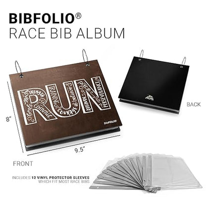 Gone For a Run BibFOLIO Race Bib Album - Inspire To Run - 9.5x8 | Wood Cover, Twist Cable Rings, Race Bib Holder, Holds Up to 100 Bibs, Includes 12 Vinyl Sleeves, Marathon Runner Gift - color: Inspire to Run