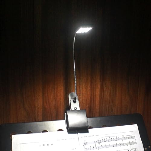 Music Stand Light, Clip on LED Book Lights, USB and AA Battery Operated, Reading Lamp in Bed, 3 Brightness Levels, Ideal for Musician, Piano Player, Kids, Travel, Black - color: Black