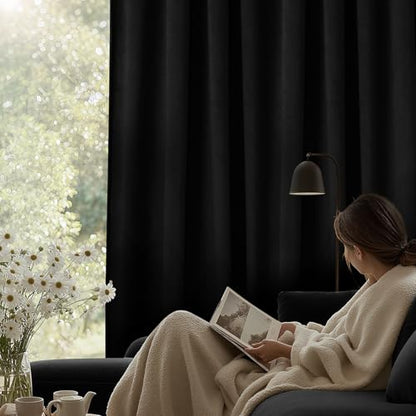 SimpleHome Black Velvet Curtains 96 Inches for Living Room Rod Pocket | Luxury Blackout Velvet Curtains,Thermal Insulated 2 Panels Room Darkening Drapes,Velvet Bedroom Curtains,W52 x L96,2 Panels - color: Black, size: 52"W x 96"L (Pack of 2)