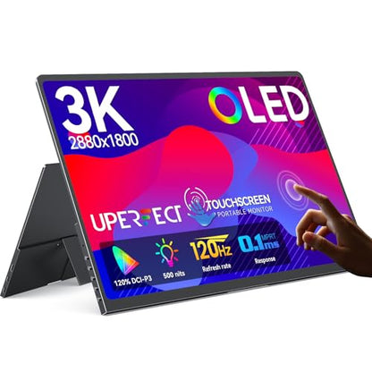 UPERFECT OLED Portable Monitor Touchscreen, 14" 3K 120Hz Gaming Monitor | 0.1ms | 2880x1800 | 500 Nits | 120% DCI-P3 | 500000:1 Contrast | Ultra-Slim for Laptop Mini PC Phone Game Consoles, GR14BU - size: 14"