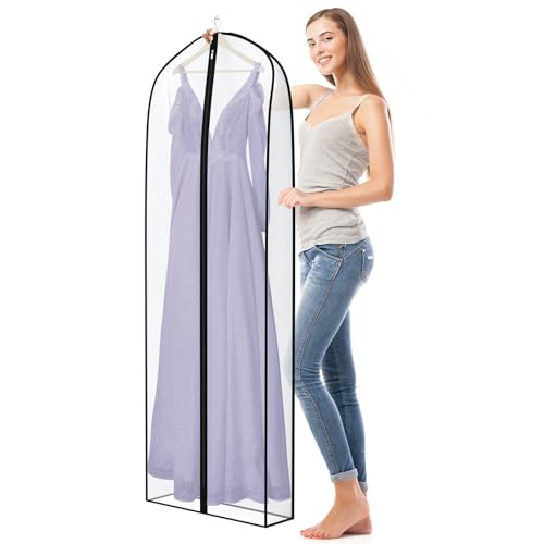 Zilink Breathable Dress Bags for Gowns Long Wedding Dress Storage Bags 72in - size: 72"-4pcs-Clear-7" Gussted