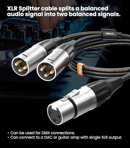 Tisino Balanced XLR Splitter Cable, 1 Female to 2 Male Patch Microphone Cable XLR Y Splitter Cable 2 Male to 1 Female - 5 feet - size: 5 feet