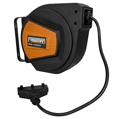 Freeman 14-Gauge 50' Retractable Extension Cord Reel | P14G50FECR | Supply Electricity to Air Compressors, Power Tools, Chargers in Workshops, Garages, and Jobsites