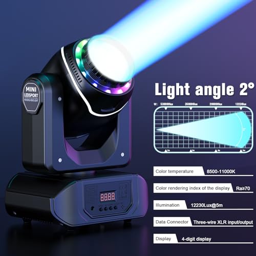 108W Moving Head Beam Light with Remote Control,18-Facet Prism DJ Lighting 10 Gobos 8 Colors DJ Lighting Spotlight by DMX and Sound Activated for Wedding,Parties,Bar,Live Show - color: 1-PACK