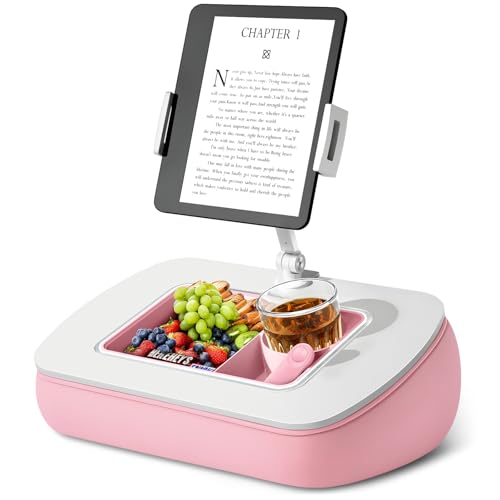 ERGONOV Tablet Pillow Stand for Lap with Snack Bowl and 360° Rotating Arm | Adjustable iPad Holder for Bed, Couch, and Recliner, Compatible with 4.7"-13" Kindle, iPad, Tablet, Phone -Pink - color: Pink