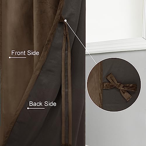 JIUZHEN Brown Velvet Curtains 63 inches - Privacy Protect Room Darkening Rod Pocket Thick Velvet Window Drapes for Bedroom/Living Room, Set of 2 with Tiebacks, W42 x L63 inches - color: Brown, size: 42"W x 63"L (Pack of 2)