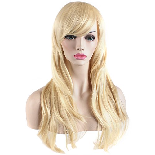 Akstore 28 inch Fashion Wigs Long Wavy Curly Hair Cosplay Wig (Golden) - color: Golden