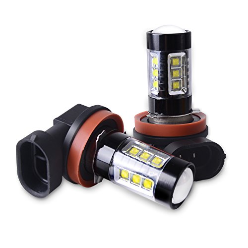 Alla Lighting Premium 80W LED Fog Lights Bulbs Upgrade, 6000K Xenon White Extremely Super Bright 12V Lamps Replacement (H8/H11/H16) - size: H8/H11/H16