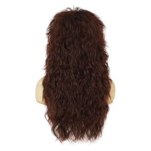 Brown Long Curly Mullet Wigs for Women 70s 80s Rocker Punk Wig with Bangs Synthetic Fibre Wig for Halloween Party Cosplay Use - color: Long Brown