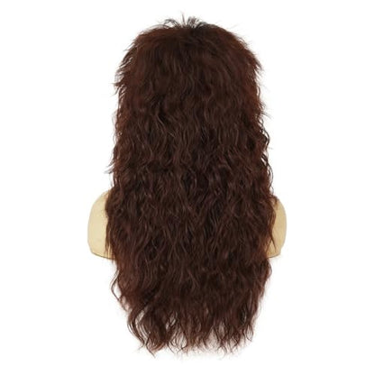 Brown Long Curly Mullet Wigs for Women 70s 80s Rocker Punk Wig with Bangs Synthetic Fibre Wig for Halloween Party Cosplay Use - color: Long Brown