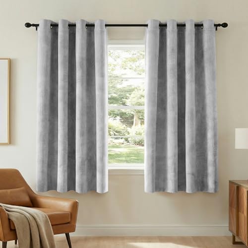 H.VERSAILTEX Velvet 100% Blackout Curtains for Living Room Full Light Blocking Curtains Thermal Insulated Room Window Drapes Soft Luxury Curtains Grommet Top 2 Panels (55" W x 63" L, Gray) - color: Grey, size: 55"W x 63"L (Pack of 2)