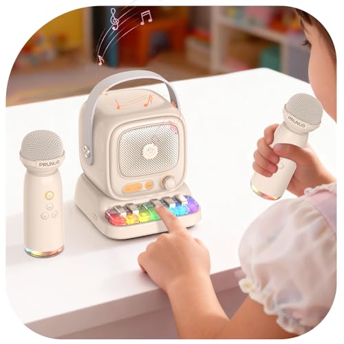 Mini Karaoke Machine with Colorful 7 Piano Keys,Top Christmas Birthday Gifts for 3 4 5 6 7 8 9 10 11 12+ Years Old, Portable Bluetooth Speaker with Wireless Microphone,Boys and Girls Gift-Beige - color: C60-Beige