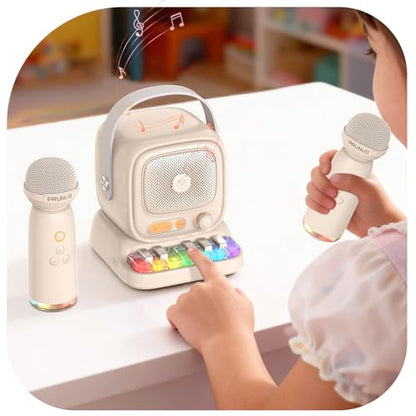 Mini Karaoke Machine with Colorful 7 Piano Keys,Top Christmas Birthday Gifts for 3 4 5 6 7 8 9 10 11 12+ Years Old, Portable Bluetooth Speaker with Wireless Microphone,Boys and Girls Gift-Beige - color: C60-Beige