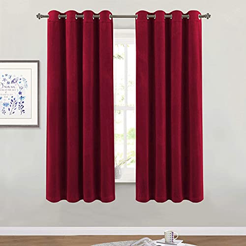 StangH Red Velvet Curtains Short Chrismas Bedroom Drapes, W52 x L63, 2 Pcs | 300GSM Soft Velvet Thick Texture, Window Treatment, Privacy, Theater, Noise Reduction, Kitchen, Living room, Panel Blinds - color: Red Series - Red, size: 52"W x 63"L (Pack of 2)