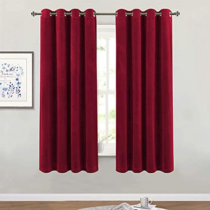 StangH Red Velvet Curtains Short Chrismas Bedroom Drapes, W52 x L63, 2 Pcs | 300GSM Soft Velvet Thick Texture, Window Treatment, Privacy, Theater, Noise Reduction, Kitchen, Living room, Panel Blinds - color: Red Series - Red, size: 52"W x 63"L (Pack of 2)