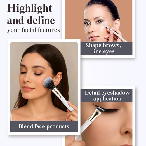 Makeup Brush Set (24 Pieces) - Includes Foundation, Powder, Concealers, Highlighter, Contour, Eye Shadows & Blush Brushes - Face & Eye Make Up Brushes with Soft Bristles - Leather Case Included - color: White, size: 24 Pieces