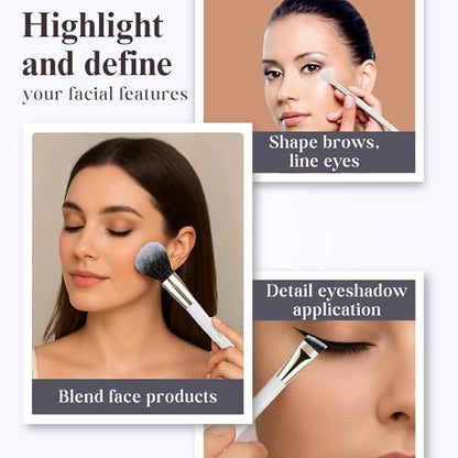 Makeup Brush Set (24 Pieces) - Includes Foundation, Powder, Concealers, Highlighter, Contour, Eye Shadows & Blush Brushes - Face & Eye Make Up Brushes with Soft Bristles - Leather Case Included - color: White, size: 24 Pieces