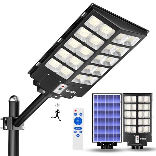 Ofuray Solar Street Lights Outdoor,Of-6000W Commercial Parking Lot Light | Solar Flood Light, LED Area Light with Motion Sensor, Dusk to Dawn, Remote Control for Security Lighting in Streets, Barns - size: XL
