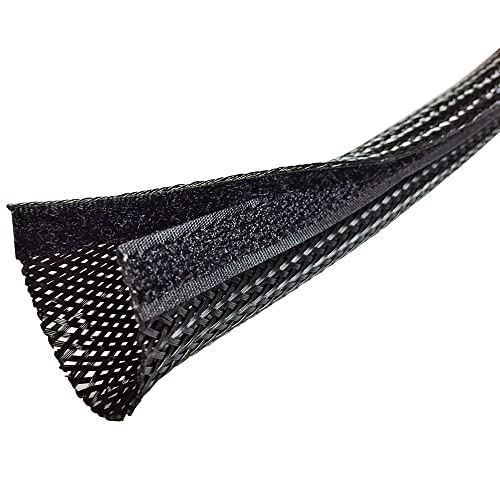 Electriduct 1.25" Side Entry Cable Wrap Braided Sleeving with Hook & Loop Fastener - 10 Feet (Black) - color: Black, size: 1.25 Inch - 10 ft