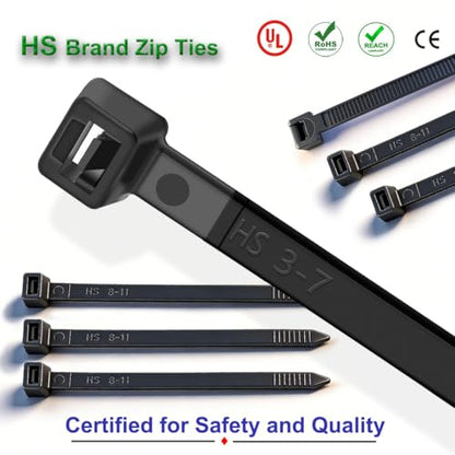 HS 8 Inch Zip Ties Black 40 Pounds Tensile Strength Thin Straps (Bulk 8000 Pack) Nylon PA66 UV Resistant,Self-Locking Small Electrical Plastic Cable Wire Zipties for Outdoor Use,Multi Purpose - color: Black 8"8000