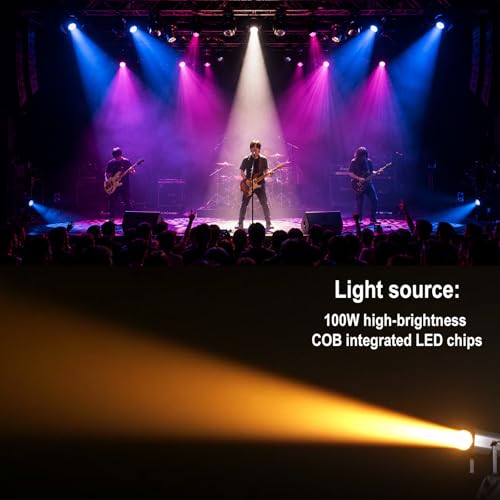 Leko Profile Spotlight COB Led with Automatic Zoom 15°–30° 100w DMX512 Ellipsoidal Floodlight, RGBW 4in1 Led Wash Light with Barn Doors Fresnel Par Lights for Churches Galleries Theater Wedding Party